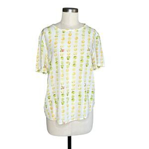 EQUIPMENT White Fruit Lemon Lime Patterned Silk Blouse Women's Size Medium